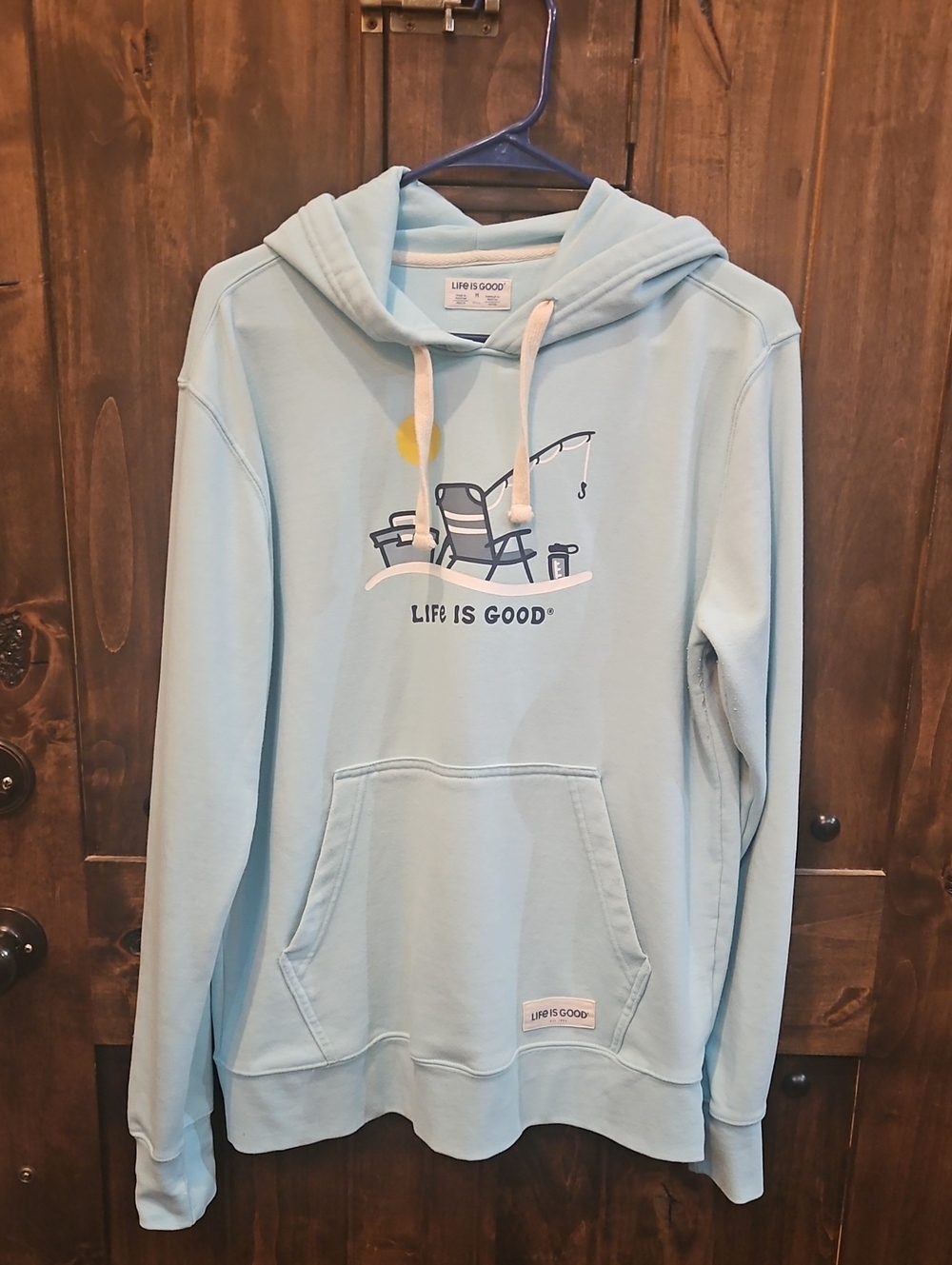 Life Is Good Oversized Pale Blue Fishing- Beach Soft Pullover Sweatshirt Hoodie - Picture 7 of 7